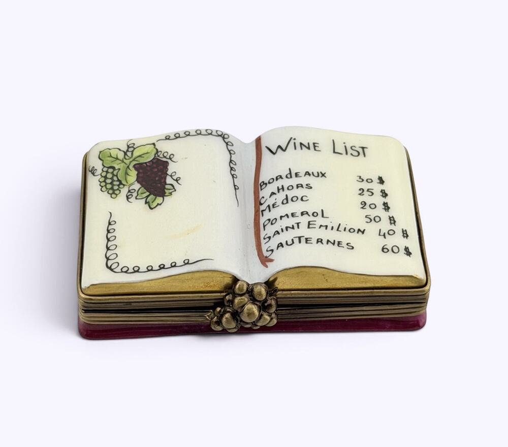 Vintage Limoges France Peint Main Wine List Book Trinket Box (no Bottle)